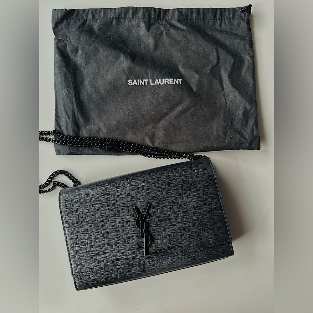 YSL Kate Medium Grain de Poudre Chain Bag, Black Hardware (100% authentic)